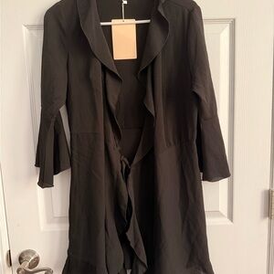 Black Ruffled Open Front Cardigan Chiffon Top